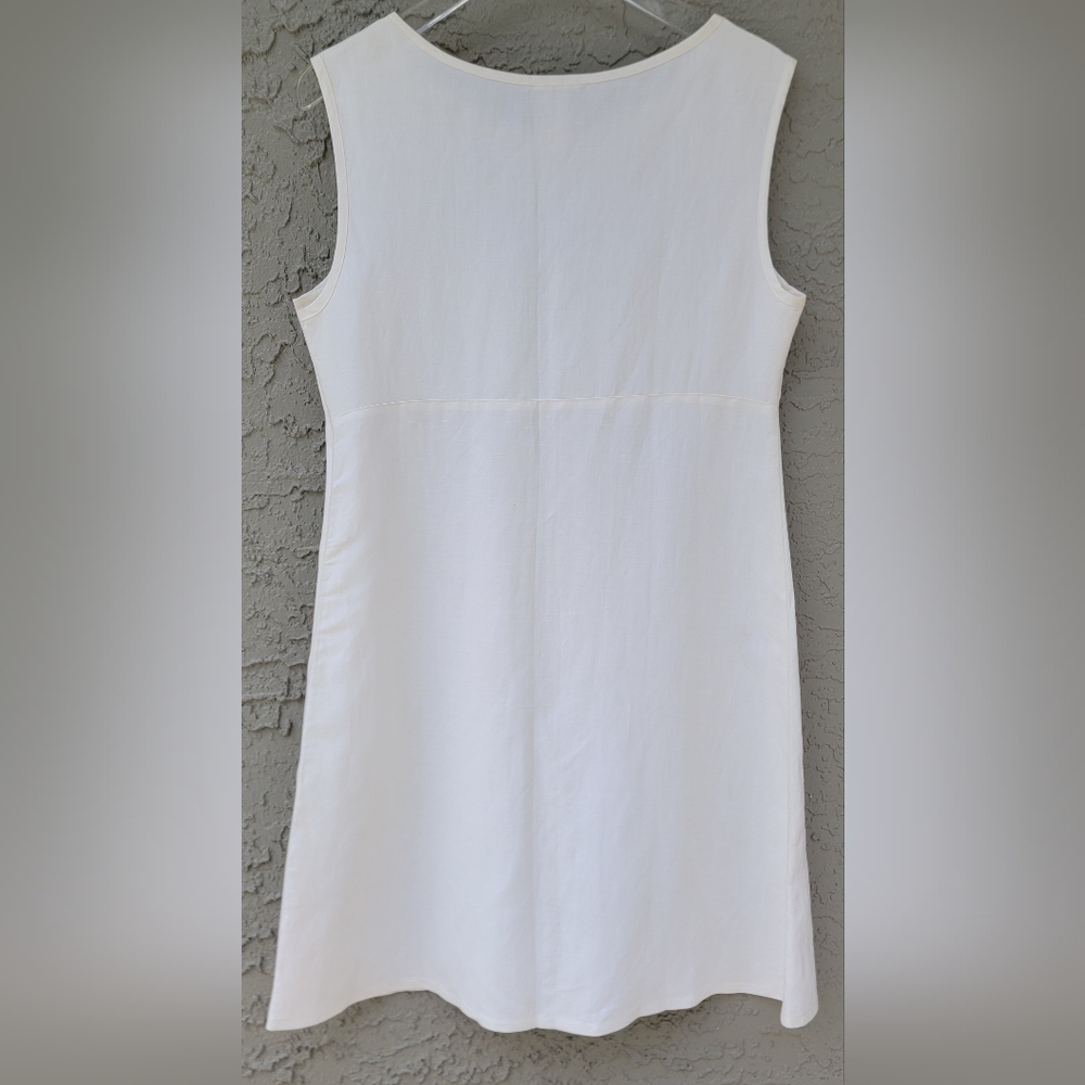 La Perla Linen Blend Retro Ivory Eyelet Embroidered Shift Dress Italy size 44/8 - Picture 7 of 12